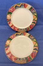 Sakura Malaga dinner plates set of 2 Sue Zipkin abstract multicolor vint... - $10.00