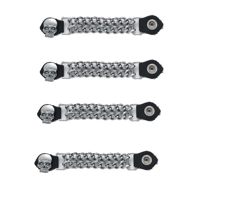 Motorcycle Vest Extenders Skull Design 4 Piece Set 61/2 Inch Chrome Chai... - $25.74