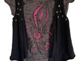 Xhilaration  Glitter Top Girls Size M Faux Vest Black Gray Pink  Y2K - £7.01 GBP