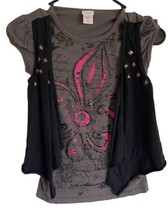 Xhilaration  Glitter Top Girls Size M Faux Vest Black Gray Pink  Y2K - £6.90 GBP