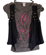 Xhilaration  Glitter Top Girls Size M Faux Vest Black Gray Pink  Y2K - £6.97 GBP