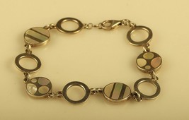 Vtg Sterling Signed 925 Baroni Rare Design Mother of Pearl Round Link Bracelet 7 - £48.42 GBP