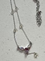 Lia Sophia Marked Dainty Silvertone Chain w Iridescent Clear Bead &amp; Pinched Oval - £14.77 GBP