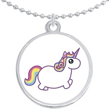 Chubby Unicorn Round Pendant Necklace Beautiful Fashion Jewelry - £8.56 GBP