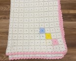 Vintage Pastel Crochet Baby Crib Blanket Pink Yellow Blue Cream 37.5”x41.5” - $21.84