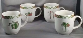 PAI Christmas Mug Set of 4 Cups Pink and Green Plaid Trim in Decorative Box - £21.96 GBP