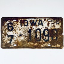 1958 United States Iowa Monona County Passenger License Plate 67 1098 - $205.22 MXN