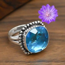 Natural Blue Topaz Gemstone Cluster Ring Size  925 Silver For Women - £5.84 GBP