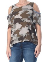 GYPSIES and MOONDUST Womens Green Cold Shoulder Camouflage Short Sleeve, Large - £15.55 GBP