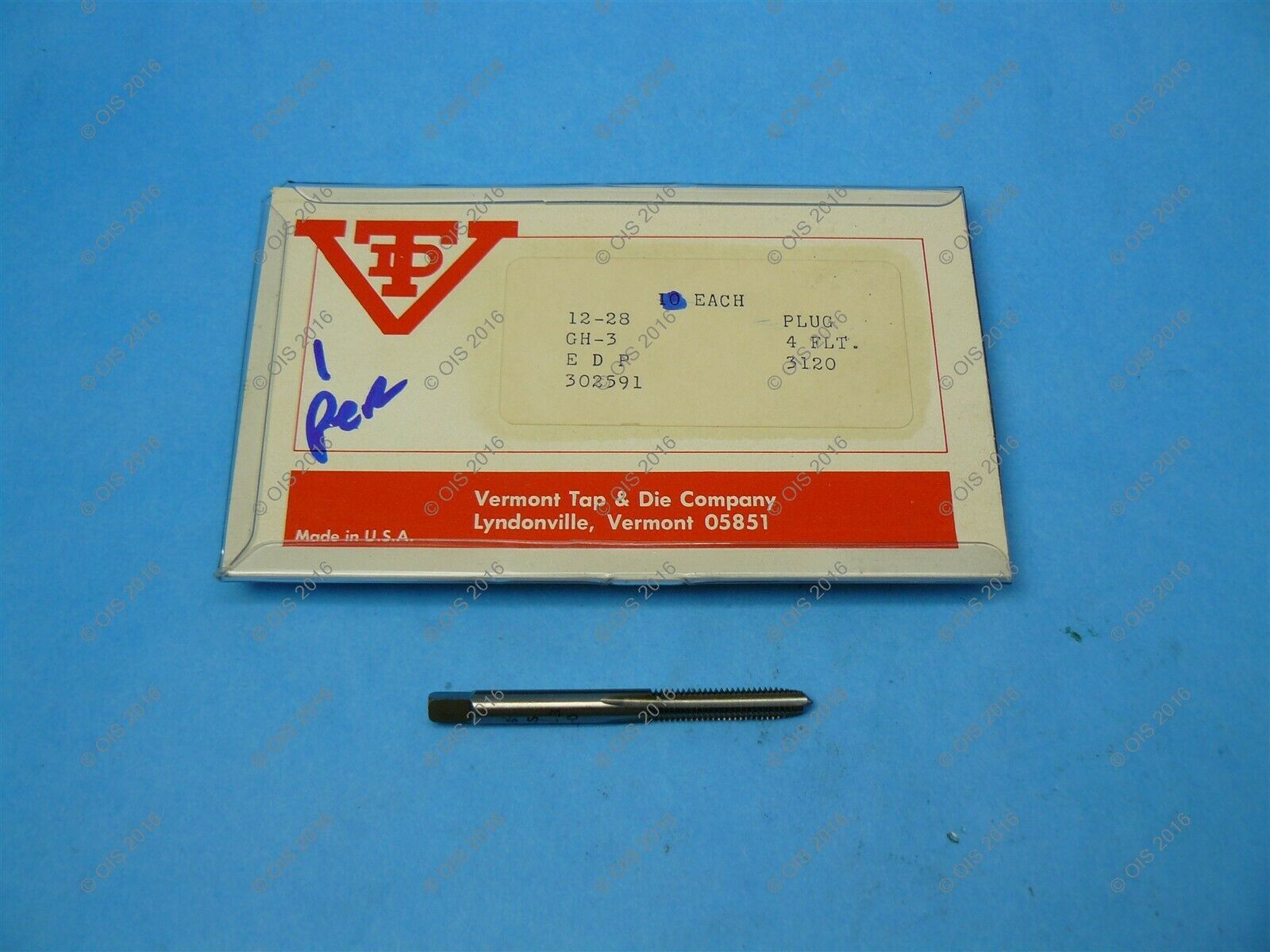 Vermont 302591 Hand Tap 12-28 NF RH GH3 4 Flute Bright HSS Plug - $2.99