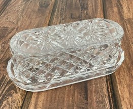 Anchor Hocking Clear Pressed Cut Glass 1/4 lbs Covered Butter Dish Star ... - $14.84