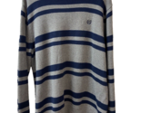 Chaps Crew Neck Sweater Mens XL Gray w Blue Striped Tight Knit Preppy Ac... - $15.71