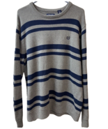 Chaps Crew Neck Sweater Mens XL Gray w Blue Striped Tight Knit Preppy Ac... - £12.35 GBP