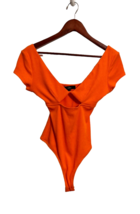 Lulus Bodysuit Orange Small w/ Cut Out Short Sleeve Ribbed New So Sunny Bright - £11.81 GBP