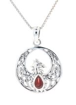 Jewelry Trends Silver Celtic Phoenix Pendant Necklace with Garnet 18&quot; - £80.52 GBP