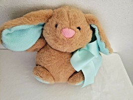 2018 Animal Adventure Bunny Rabbit Plush Stuffed Animal Tan Brown Blue Bow - £23.25 GBP