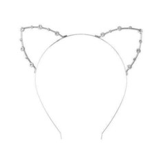 Princess Silver Frame Crystal Cat Ears Crown Tiara Headband Rhinestone Size OS - £3.68 GBP