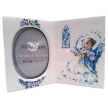 Baptism Porcelain Frame Holds 2&quot;x3&quot; Photo Blue Baby Design White 90 Degr... - £6.30 GBP