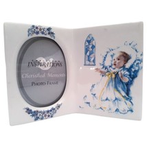 Baptism Porcelain Frame Holds 2&quot;x3&quot; Photo Blue Baby Design White 90 Degr... - $7.91