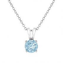 5mm Round Aquamarine 14k White Gold Finish Solitaire Pendant Necklace - £60.02 GBP