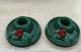 2 Vintage Lefton Christmas Holly Candle Holders Stick Holiday Japan Pair Set - £23.49 GBP