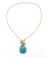 Matte Gold Tone Floral Toggle Turquoise Pendant Necklace 16 in - $29.70