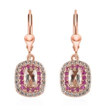 Morganite &amp; Ruby Dangle Drop Earring, 14K Rose Gold Plated Lever Back Earring - £111.93 GBP