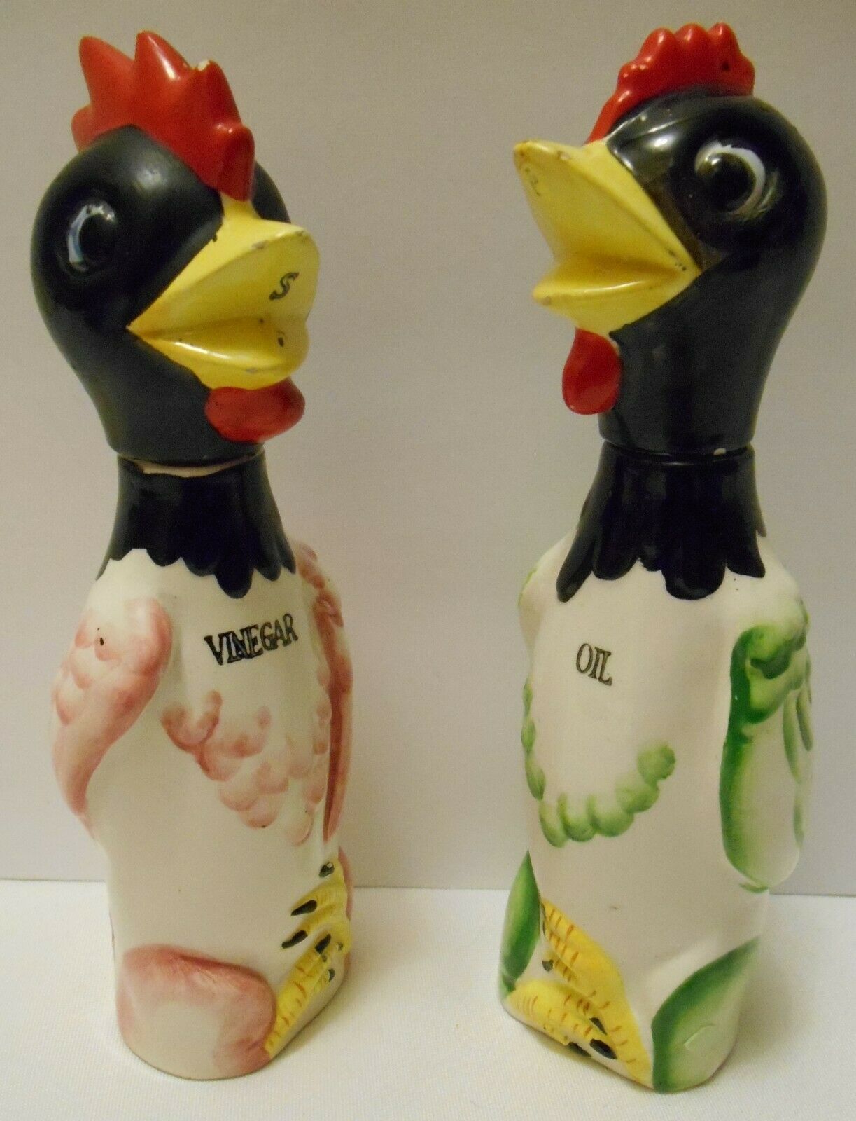 CHICKENS Vintage ESD Lefton Set of Oil & Vinegar Bottles Farm Country made Japan - $49.95