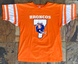 Vtg DENVER BRONCOS Shirt-XL-Orange-NFL Football-Single Stitch-#7-Striped... - $56.10