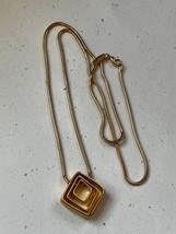 Vintage Long Tubular Goldtone Chain w Concentric Brushed Goldtone Open S... - £8.92 GBP