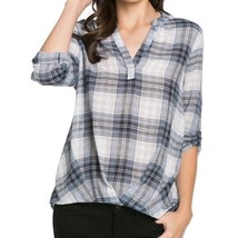 Mittoshop Anthropologie Blouse Womens L Blue Plaid High Low Henley Shirt... - £17.53 GBP