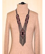 Handmade beaded Sautoir-Gerdan-Necklace with fringe in ethnic style, boh... - $65.54 CAD