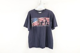 Vintage 90s Walt Disney World Mens Medium Faded Spell Out Flag T-Shirt Blue - £31.61 GBP