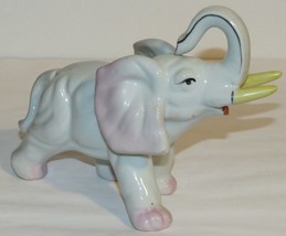 Vintage 7&quot;x6&quot; Ceramic Elephant Hand Painted White Gloss, Pink &amp; Gold Trim - £7.97 GBP