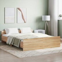 Rustic Sonoma Oak Wooden King Size Bed Frame Base With Headboard &amp; Footb... - $198.16