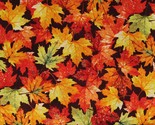 Cotton Autumn Leaves Fall Thanksgiving Metallic Fabric Print by the Yard... - $12.95