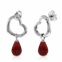 6.6 Carat 14K White Gold Heart Gemstone Earrings w/ Dangling Natural Rubies - £388.11 GBP