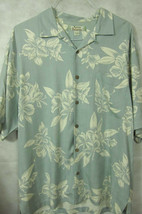 GORGEOUS Tommy Bahama Light Teal Cream Leaves 100% Silk Hawaiian Shirt L - £35.97 GBP