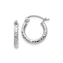 Finest Gold 2 x 13 mm 14K White Gold Diamond-Cut Round Tube Hoop Earrings, Pair - £105.07 GBP