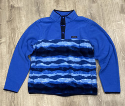Lands End Men&#39;s Fleece Pullover 1/4 Button Unique Blue Design Large 42-44 - $31.09