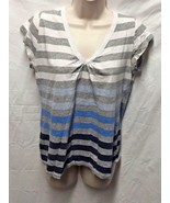 So Girls Sz XL Striped Knit top Shirt Tee TShirt Vneck Gray Blue White  - £6.13 GBP