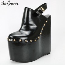 Women Black High Heel Wedges 20Cm Pointed Toe Slingbacks Women Platform Shoes Sp - £221.39 GBP