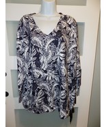 ZAC &amp; RACHEL NavyBlazer/White Tropical Print Knit Shirt Size L Women&#39;s NEW - $511.44 MXN