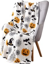 Haunted Halloween Throw Blanket: Spider Webs Witch&#39;s Hat Black Bats and - £29.56 GBP