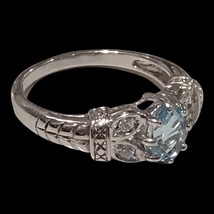 Sterling Silver RJ 925 Cultured Blue Topaz &amp; CZ  Ring Size 10 Gorgeous Detail! - £39.42 GBP