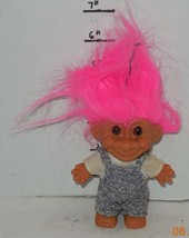 Vintage My Lucky Russ Berrie Troll 6&quot; Doll Pink Hair with Overalls - $14.57