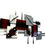 Blazing Burgundy Contemporary Abstract Wood Metal Wall Sculpture 50x32 b... - $440.00