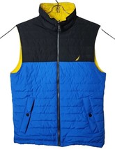 Nautica Men XS Reversible Yellow Blue Down Full Zip Vest - £49.48 GBP