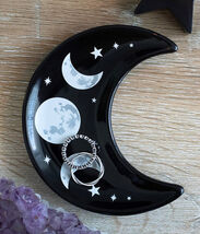 Wicca Occult Triple Moon Goddess Ceramic Trinket Jewelry Dish Or Appetiz... - $14.99