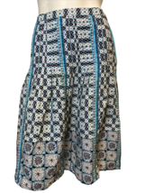 Ann Taylor Loft Navy, Sky Blue and White Geometric Print A Line Pleated ... - $14.24